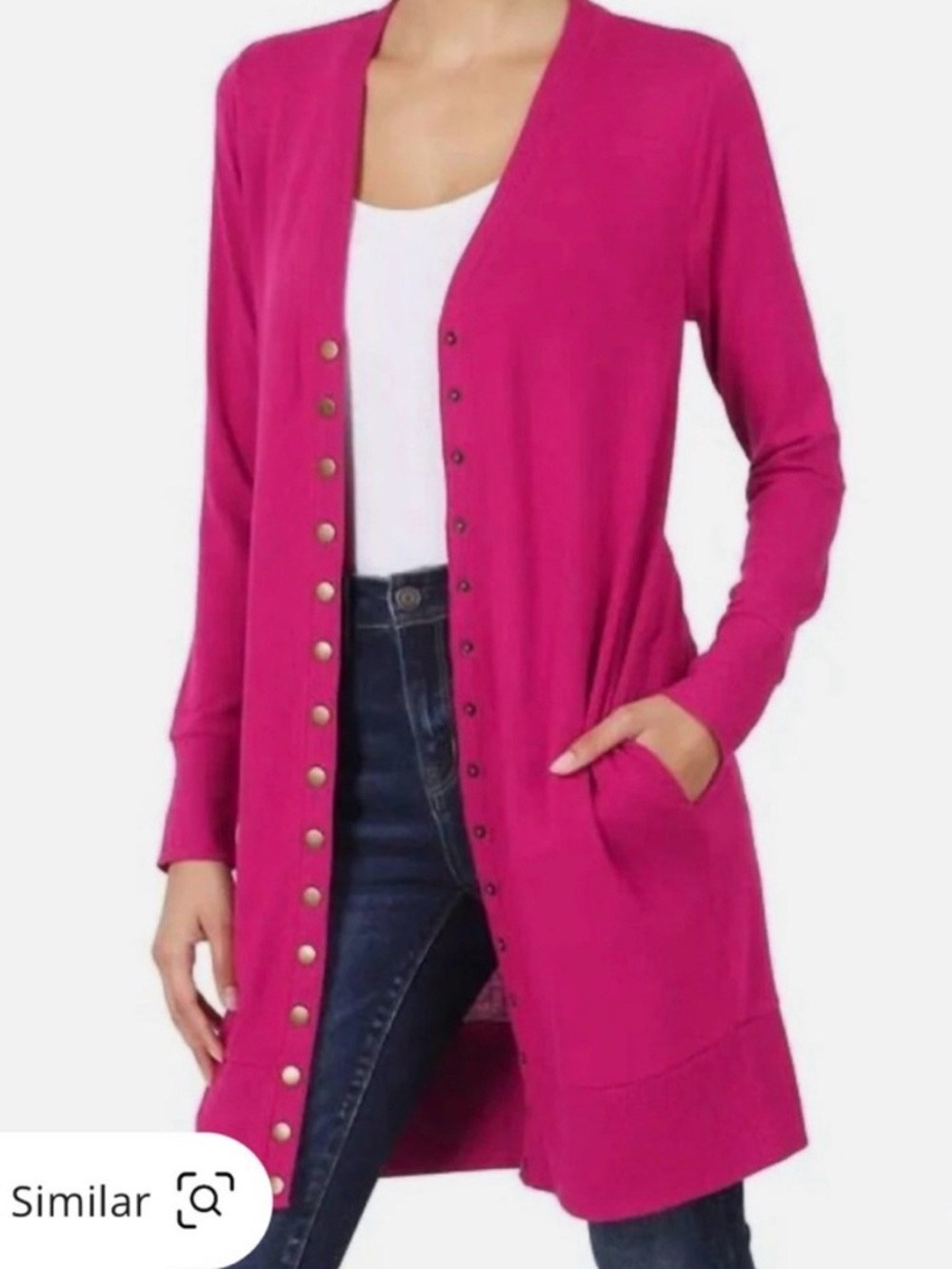 Zenana Long Snap-Front Cardigan - Fuchsia